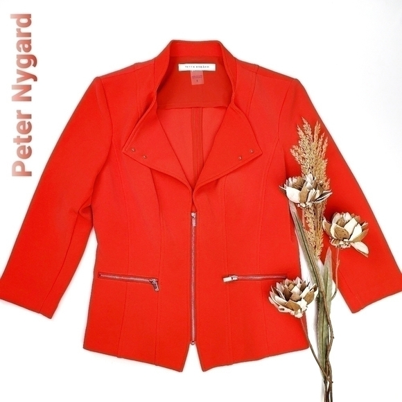 Peter Nygard Fire Red Orange Silver Zipper Coat 6 - Picture 2 of 13